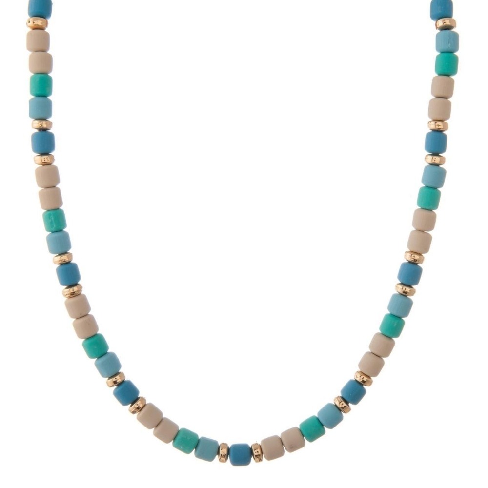 Rubber Beaded Color Block Necklace in Blue